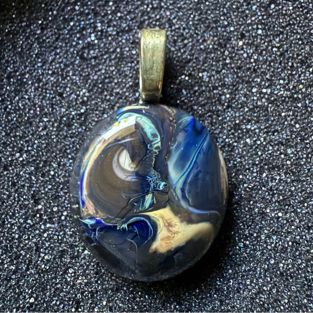 Artisan Lampwork Glass "Night Sky" Oval Pendant